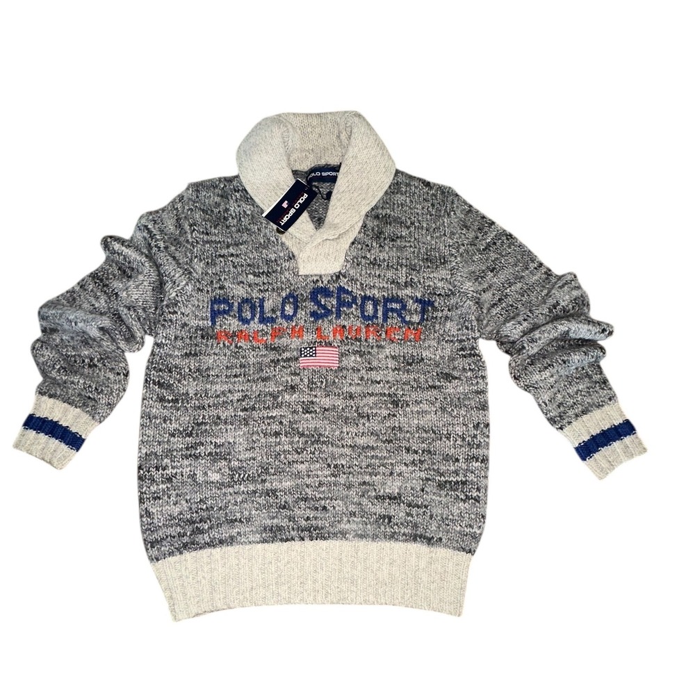 Polo Ralph Lauren Sport American Flag Shawl Collar Knit Wool Sweater Mens Small
